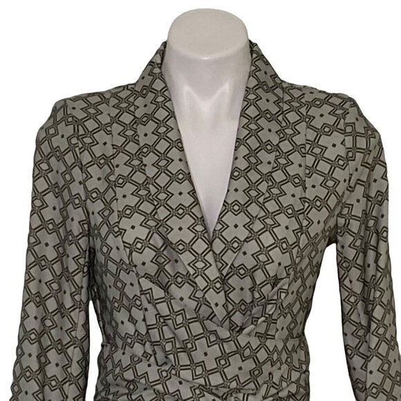 ASOS NWT Monogram Print Mini Tux Dress, Gray Khaki Cuffed Sleeves Women's 6 (US) - Picture 2 of 12